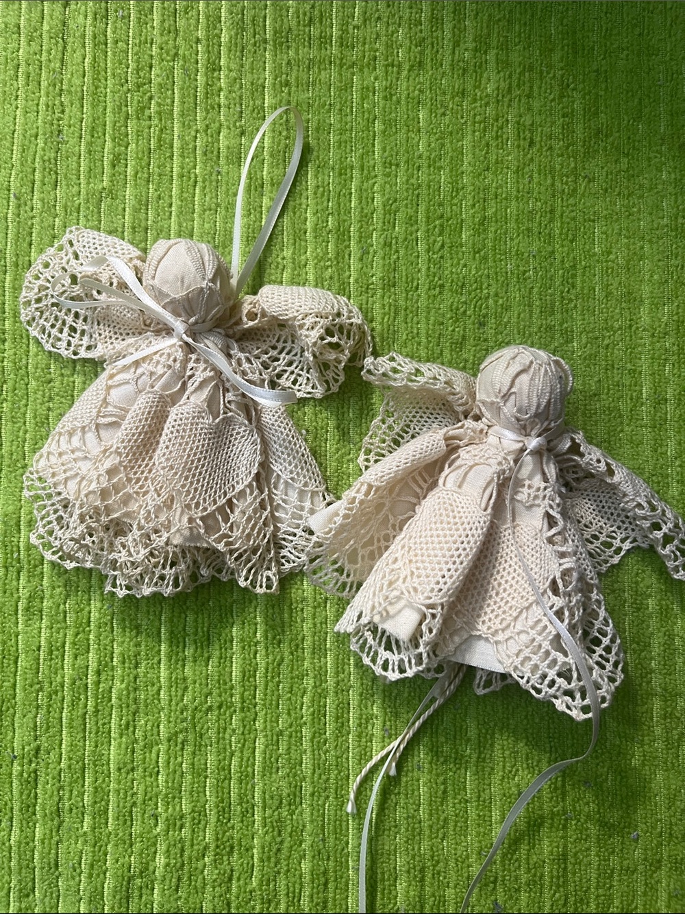 Doily Angels Off White Ornament pair. Vintage Christmas ornaments 724